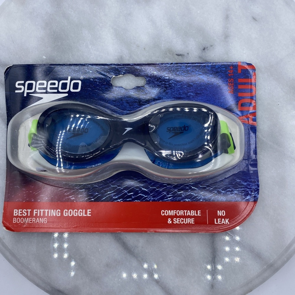 New Speedo Adult Boomerang Fitting Swim Goggles - Blue Cobalt, Ages 14 + Adjusts